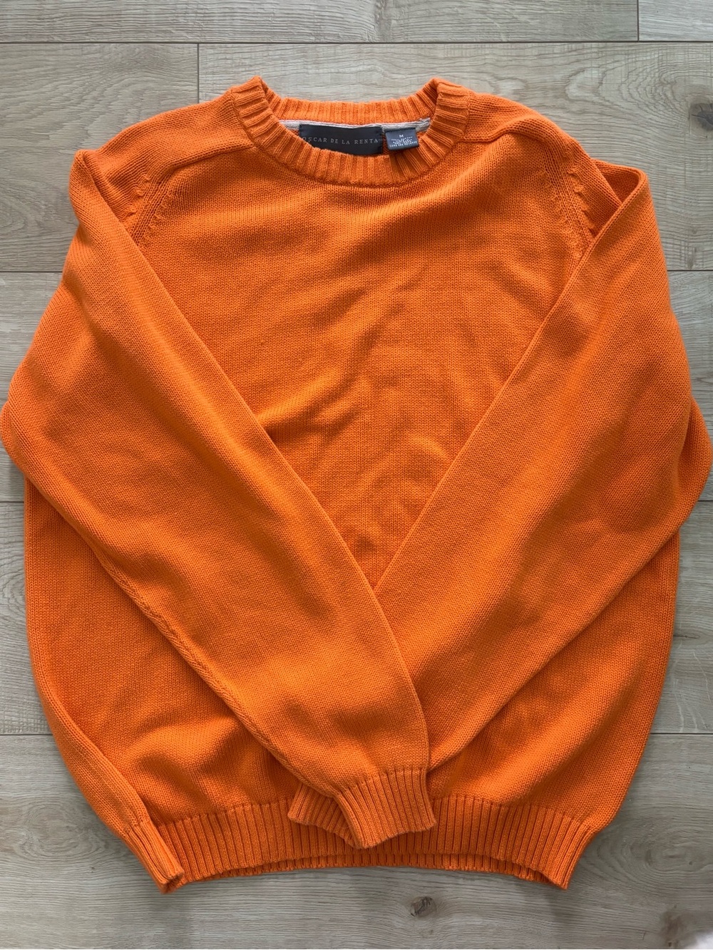 Oscar De La Renta Men's Orange Crewneck Sweater Size Medium Cotton Raglan